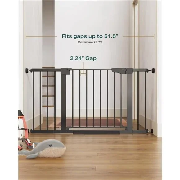 29.7-51.5 Baby Gate Extra Wide, Safety Dog Gate for Stairs Easy Walk Thru